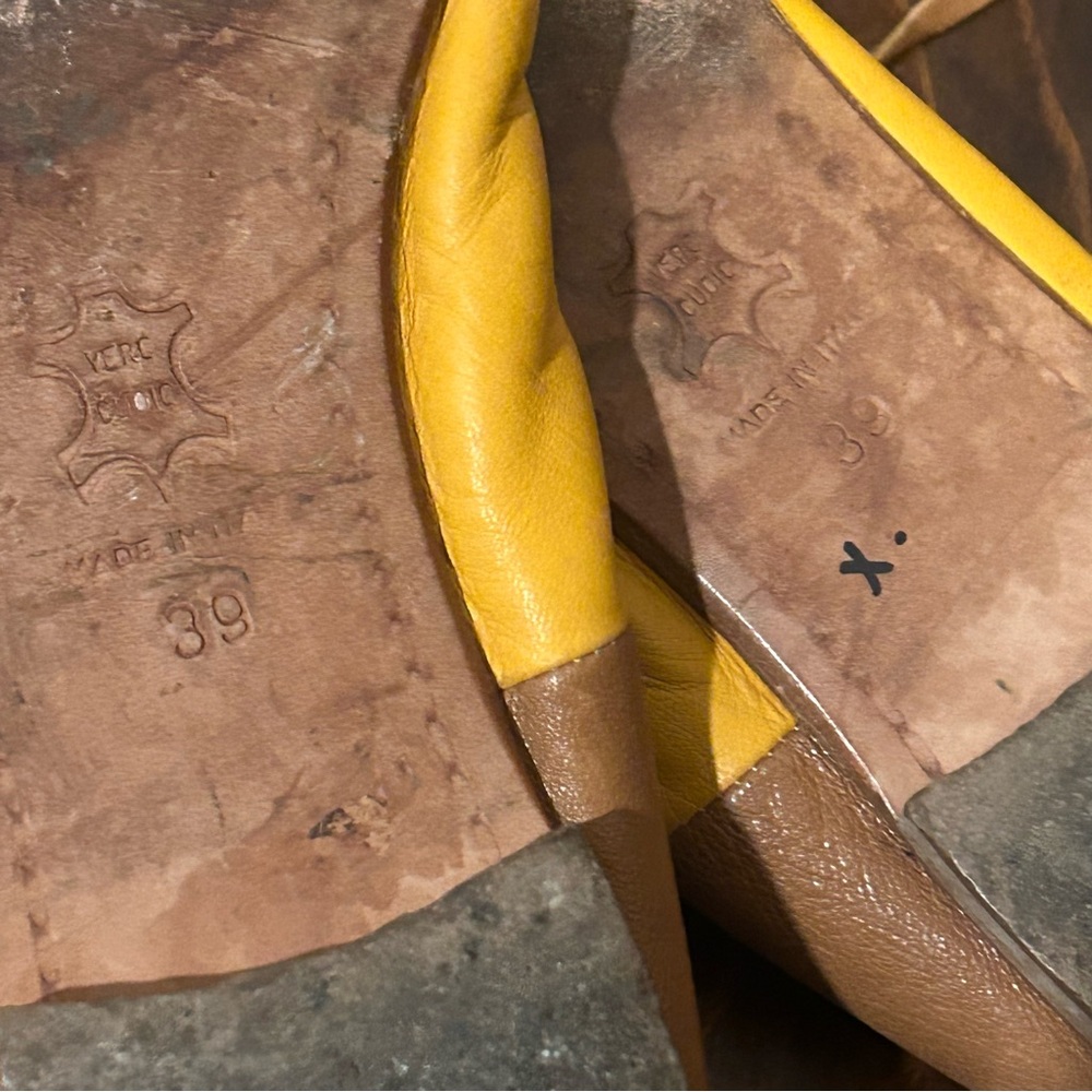 Ferca 81 Thi Tone Made in Italy Leather Ballet Flats Orange Yellow & Tan Size 39 - Picture 5 of 8